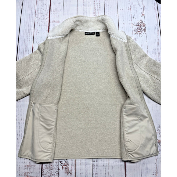 SwissTech Jacket Women's Size L Long Sleeve Sherpa Lined Fleece Full Zip Oatmeal - Picture 4 of 8